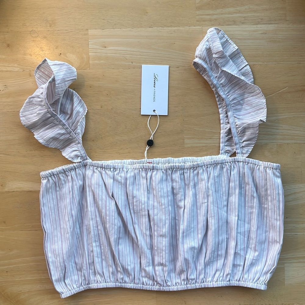 NWT REVOLVE Lovers + Friends Brenda Top Ruffle Ivory Cropped L